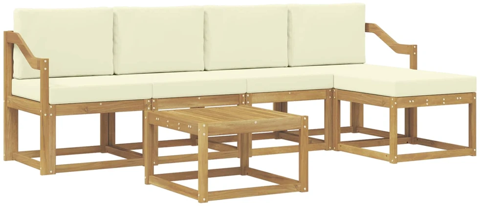 Lauko sofos komplektas 6 vnt. 5 vietos Balta ir kreminė