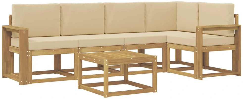 Lauko sofos komplektas 6 vnt. 5 vietos Balta ir kreminė