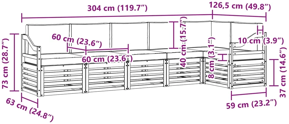 Lauko sofos komplektas 6 vnt. 6 vietos Balta ir kreminė