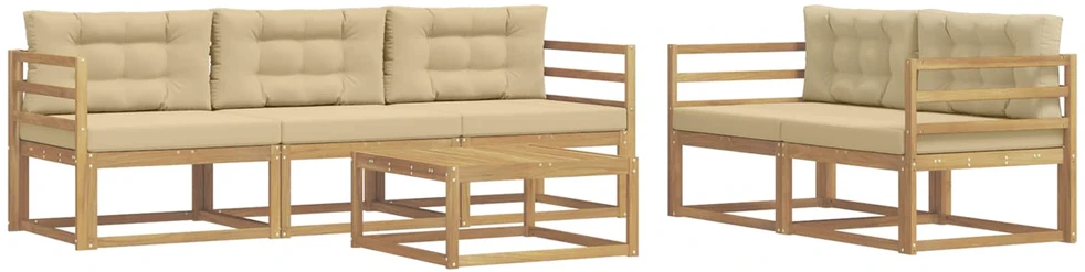 Lauko sofos komplektas 6 vnt. 5 vietos Balta ir kreminė