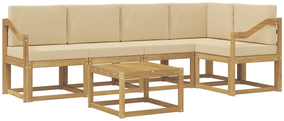 Lauko sofos komplektas 6 vnt. 5 vietos Balta ir kreminė