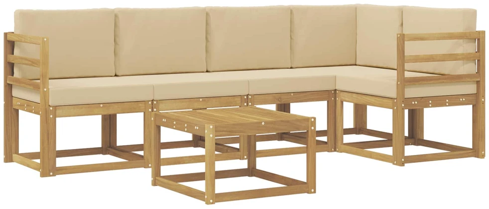 Lauko sofos komplektas 6 vnt. 5 vietos Balta ir kreminė