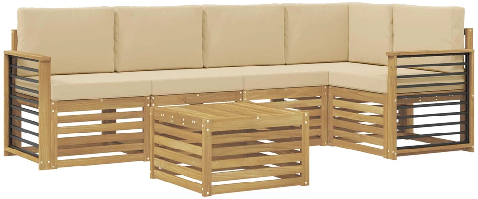 Lauko sofos komplektas 6 vnt. 5 vietos Balta ir kreminė