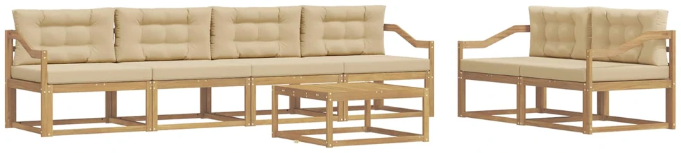 Lauko sofos komplektas 6 vnt. 6 vietos Balta ir kreminė