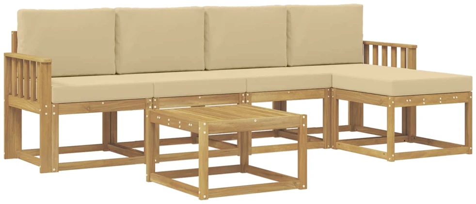 Lauko sofos komplektas 6 vnt. 5 vietos Balta ir kreminė