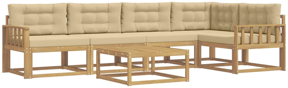 Lauko sofos komplektas 6 vnt. 5 vietos Balta ir kreminė