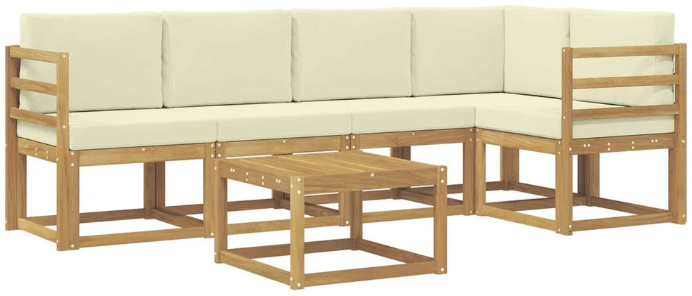 Lauko sofos komplektas 6 vnt. 5 vietos Balta ir kreminė