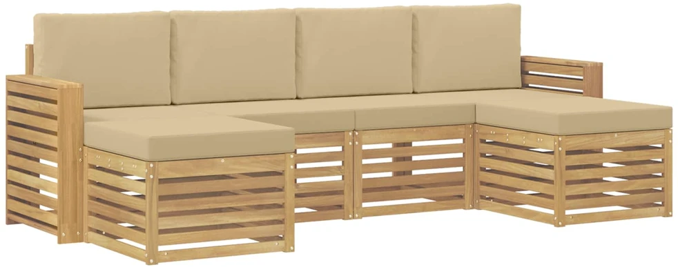 Lauko sofos komplektas 6 vnt. 6 vietos Balta ir kreminė