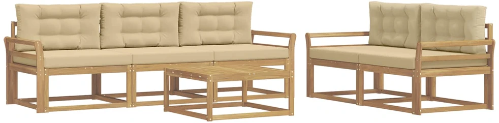 Lauko sofos komplektas 6 vnt. 5 vietos Balta ir kreminė