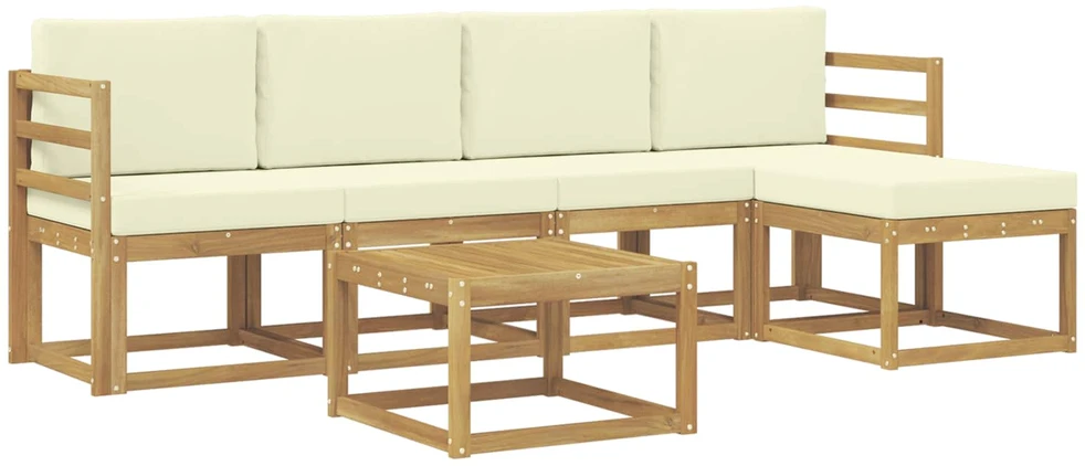 Lauko sofos komplektas 6 vnt. 5 vietos Balta ir kreminė