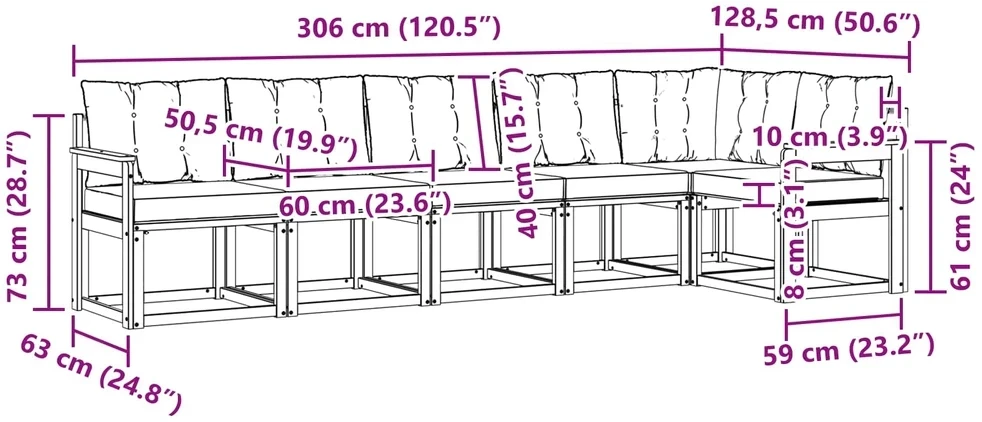 Lauko sofos komplektas 6 vnt. 6 vietos Balta ir kreminė