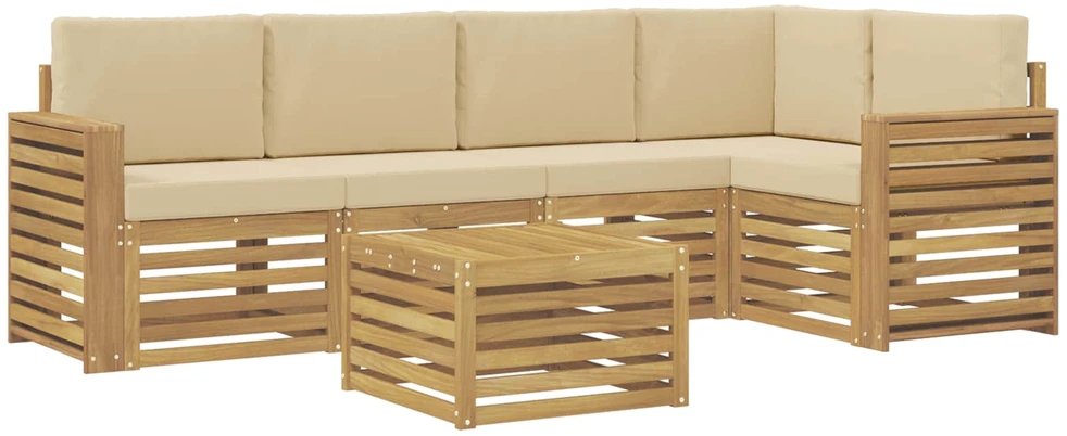 Lauko sofos komplektas 6 vnt. 5 vietos Balta ir kreminė