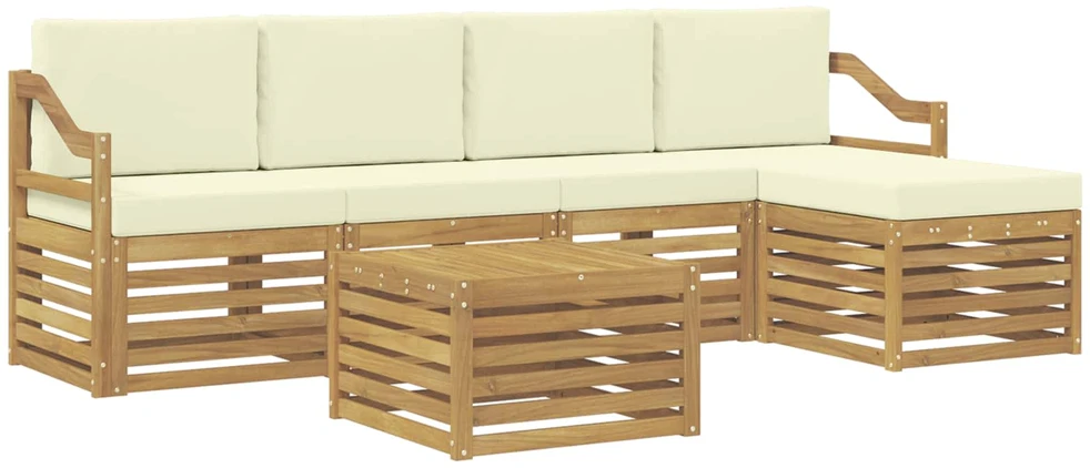 Lauko sofos komplektas 6 vnt. 5 vietos Balta ir kreminė