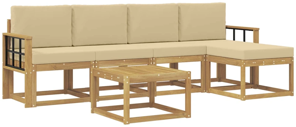 Lauko sofos komplektas 6 vnt. 5 vietos Balta ir kreminė