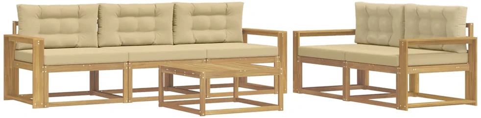 Lauko sofos komplektas 6 vnt. 5 vietos Balta ir kreminė