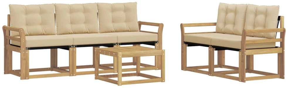 Lauko sofos komplektas 6 vnt. 5 vietos Balta ir kreminė