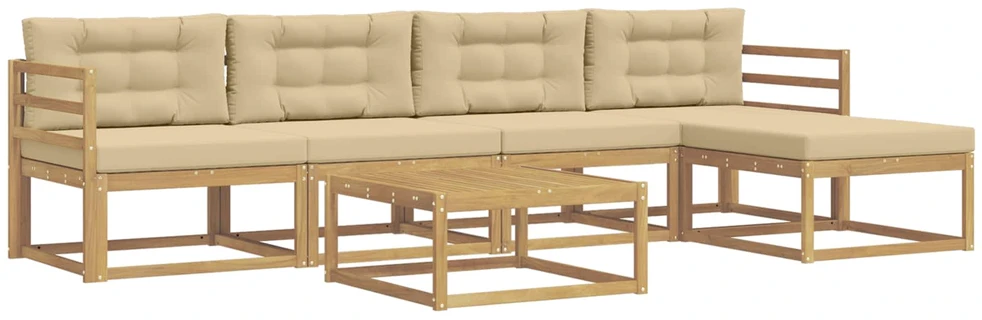 Lauko sofos komplektas 6 vnt. 5 vietos Balta ir kreminė