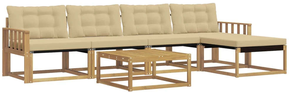 Lauko sofos komplektas 6 vnt. 4 vietos Balta ir kreminė