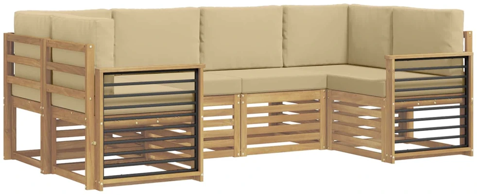 Lauko sofos komplektas 6 vnt. 6 vietos Balta ir kreminė
