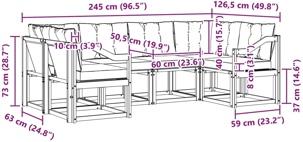 Lauko sofos komplektas 6 vnt. 6 vietos Balta ir kreminė