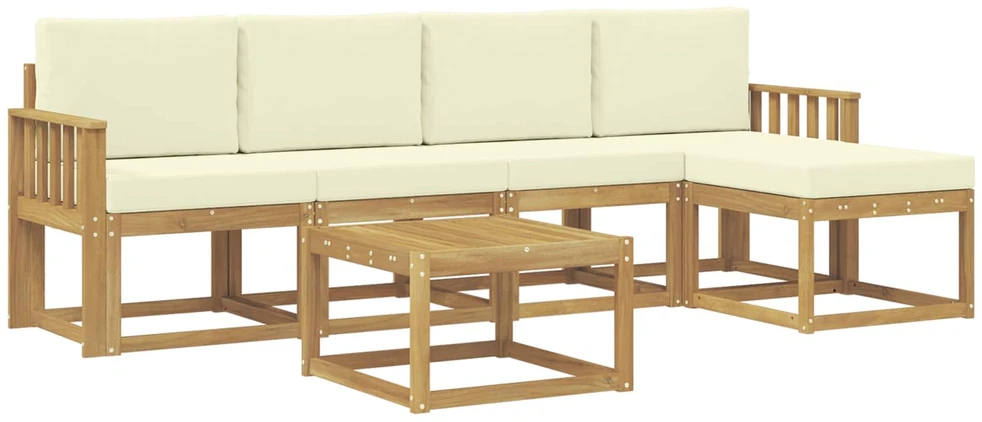 Lauko sofos komplektas 6 vnt. 5 vietos Balta ir kreminė