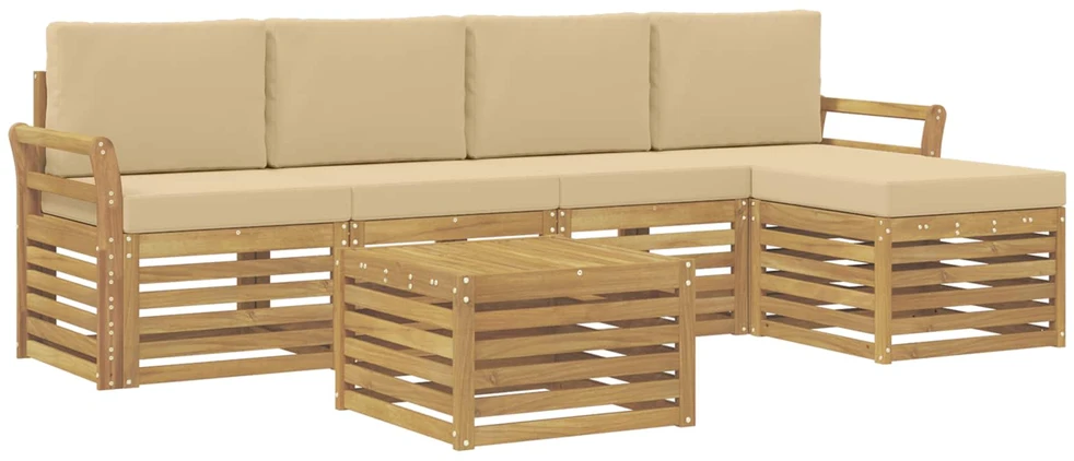Lauko sofos komplektas 6 vnt. 5 vietos Balta ir kreminė