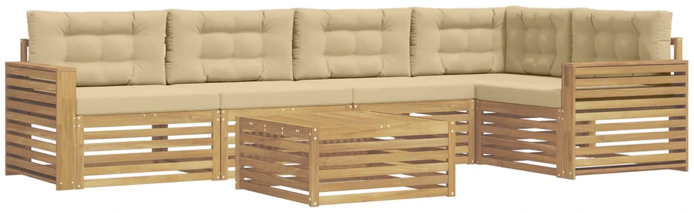 Lauko sofos komplektas 6 vnt. 5 vietos Balta ir kreminė