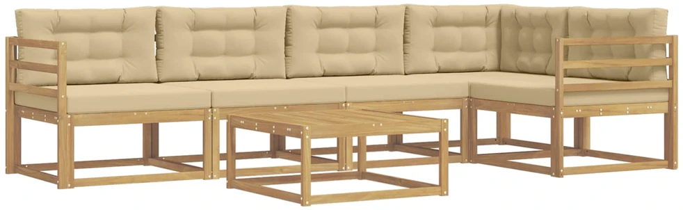 Lauko sofos komplektas 6 vnt. 5 vietos Balta ir kreminė