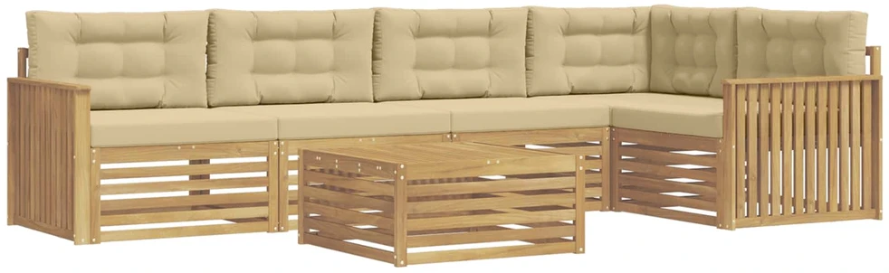Lauko sofos komplektas 6 vnt. 5 vietos Balta ir kreminė