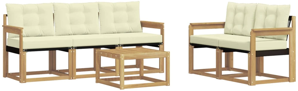 Lauko sofos komplektas 6 vnt. 5 vietos Balta ir kreminė