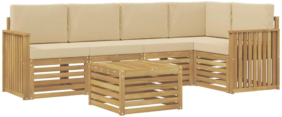Lauko sofos komplektas 6 vnt. 5 vietos Balta ir kreminė
