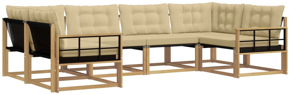 Lauko sofos komplektas 6 vnt. 6 vietos Balta ir kreminė