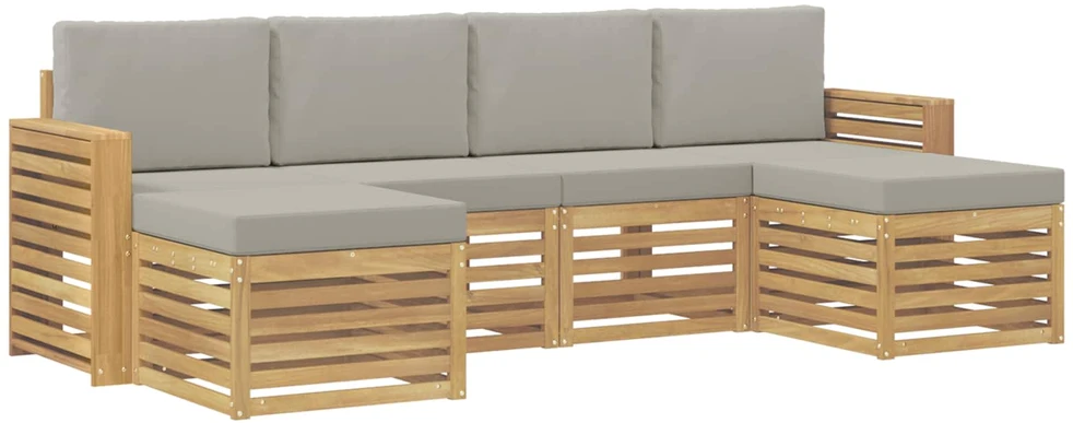 Lauko sofos komplektas 6 vnt. 6 vietos Balta ir šviesiai pilka