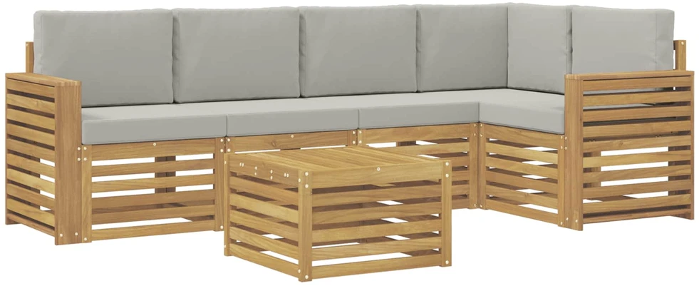 Lauko sofos komplektas 6 vnt. 5 vietos Balta ir šviesiai pilka