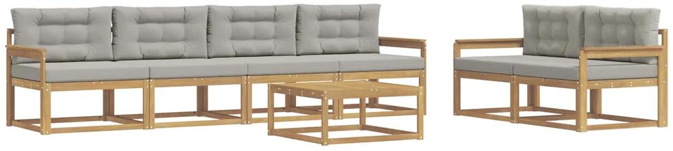 Lauko sofos komplektas 6 vnt. 6 vietos Balta ir šviesiai pilka