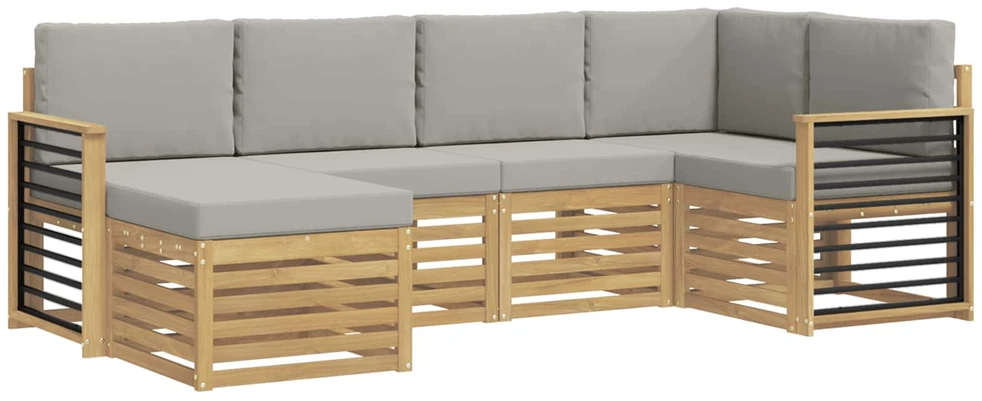 Lauko sofos komplektas 6 vnt. 5 vietos Balta ir šviesiai pilka