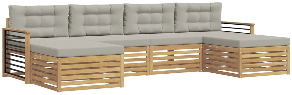 Lauko sofos komplektas 6 vnt. 4 vietos Balta ir šviesiai pilka