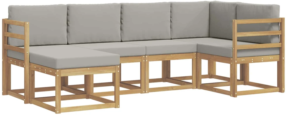 Lauko sofos komplektas 6 vnt. 6 vietos Balta ir šviesiai pilka