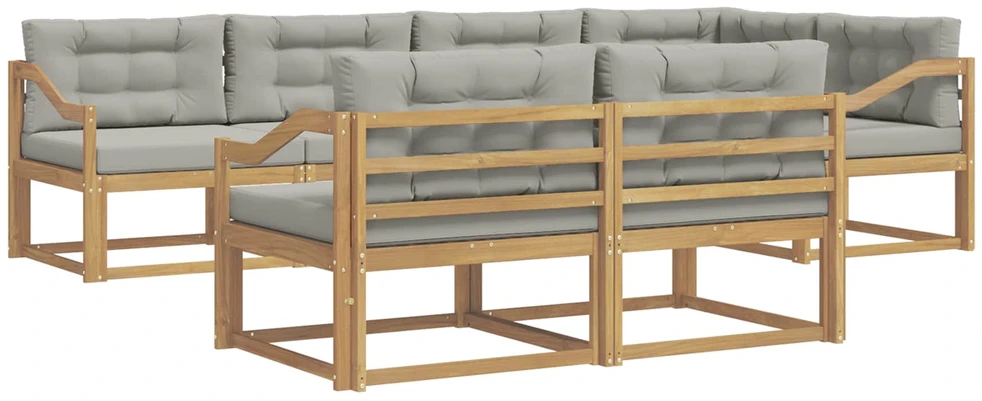 Lauko sofos komplektas 6 vnt. 7 vietos Balta ir šviesiai pilka