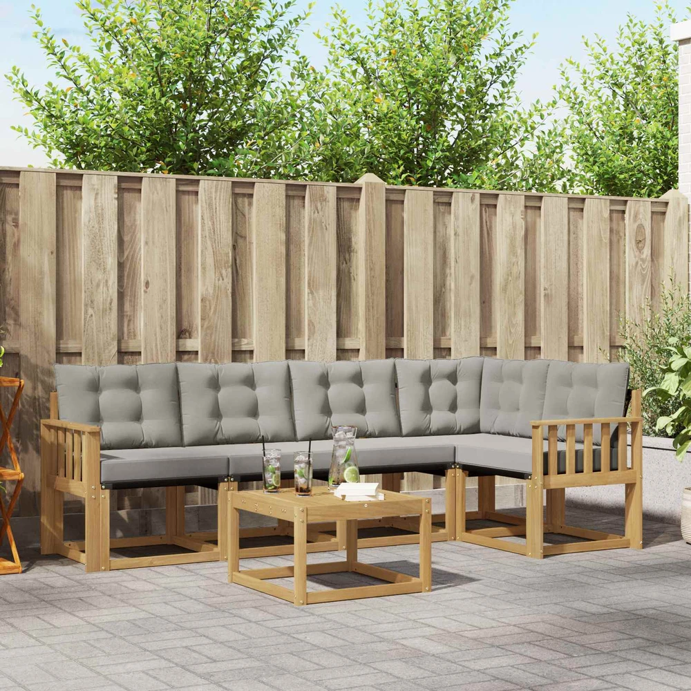 Lauko sofos komplektas 6 vnt. Balta ir šviesiai pilka