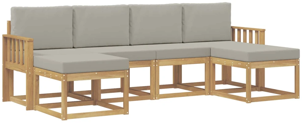 Lauko sofos komplektas 6 vnt. 6 vietos Balta ir šviesiai pilka