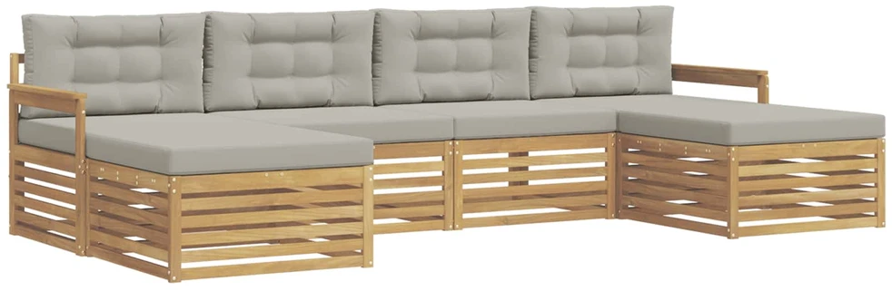 Lauko sofos komplektas 6 vnt. 4 vietos Balta ir šviesiai pilka