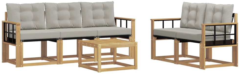 Lauko sofos komplektas 6 vnt. 5 vietos Balta ir šviesiai pilka