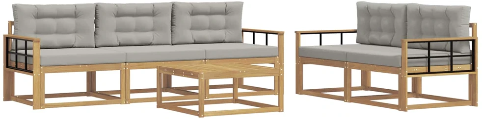 Lauko sofos komplektas 6 vnt. 5 vietos Balta ir šviesiai pilka