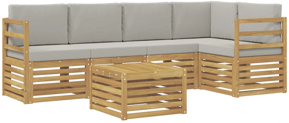 Lauko sofos komplektas 6 vnt. 5 vietos Balta ir šviesiai pilka