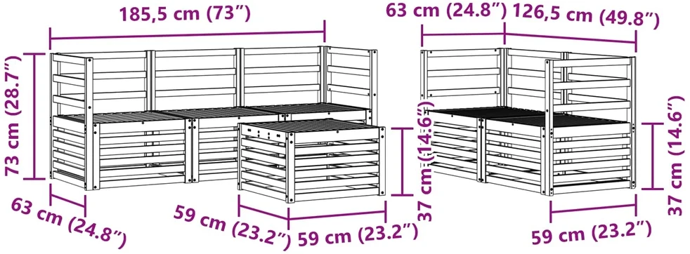 Lauko sofos komplektas 6 vnt. 5 vietos Balta