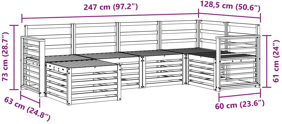 Lauko sofos komplektas 6 vnt. 5 vietos Balta Poliesteris