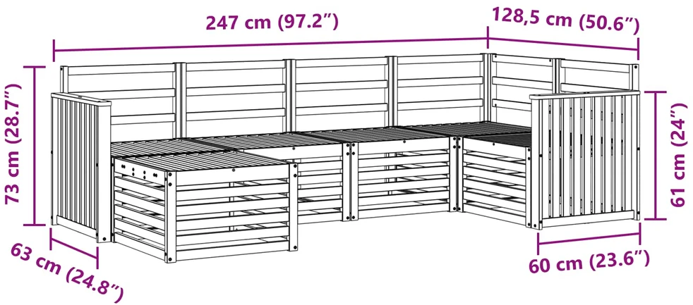 Lauko sofos komplektas 6 vnt. 5 vietos Balta Poliesteris