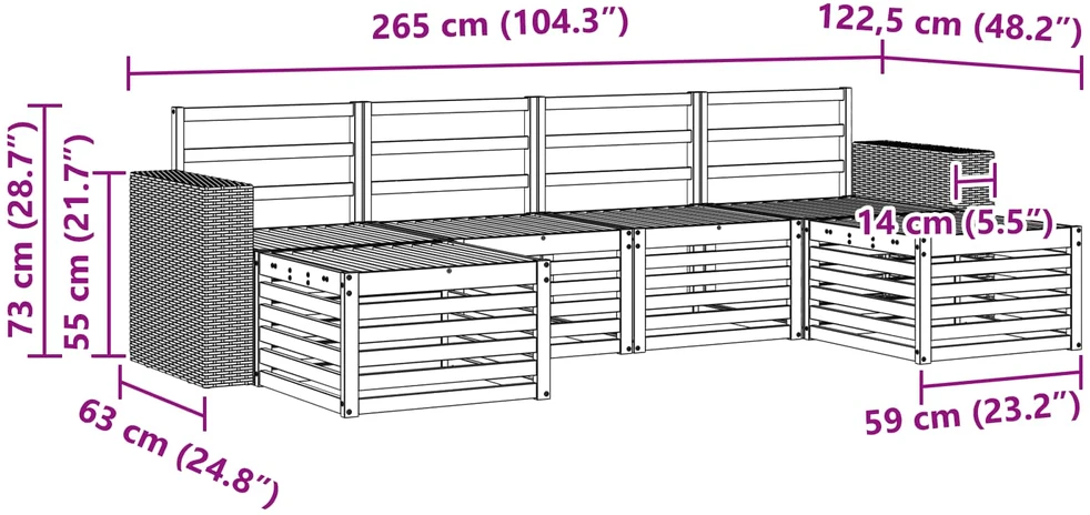 Lauko sofos komplektas 6 vnt. 6 vietos Natūrali