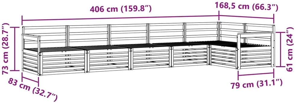 Lauko sofos komplektas 6 vnt. 6 vietos Natūrali
